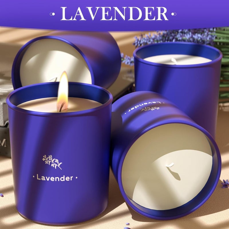 TranquilBliss Lavender Candles for Home Scented, 8 oz Scented Candles Present, Purple Jar Wax, Made with Soy for Women, 45 Hour Long-Lasting Burn for Girl Women Birthday Present Giving - 4 Pack - Image 2